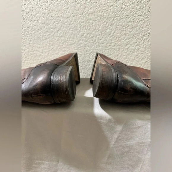 Arturo Chiang WomenTall Riding Boots Pull-On Brown Leather Distressed Side Zip 8 - Picture 6 of 12